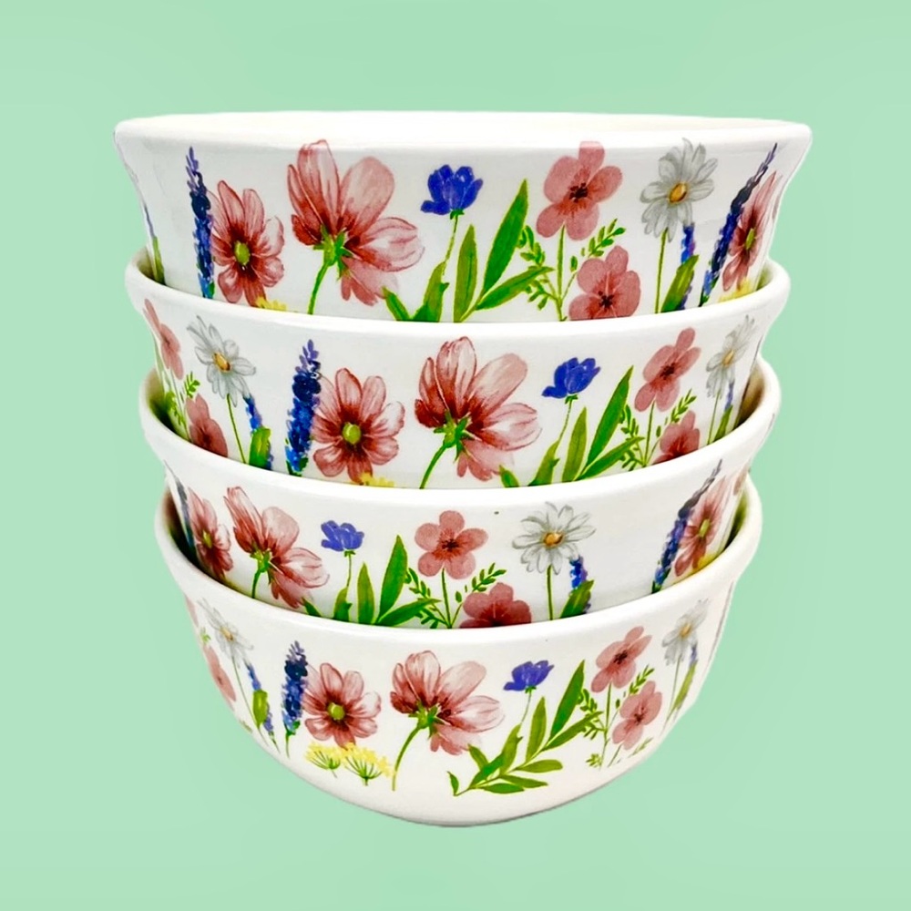 NWT - Royal Norfolk Wildflower Stoneware Bowls - 4 Bowls for Sale per Set